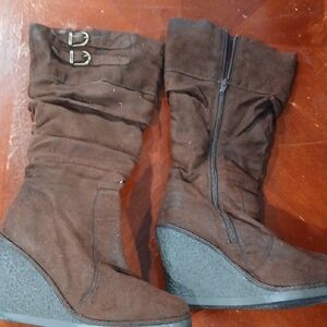 Soda Dark Brown Wedge Heeled Boots